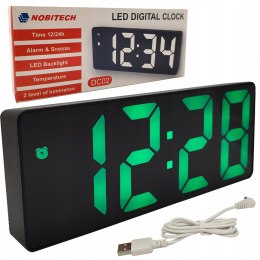 Zegar elektroniczny NOBITECH DC02 zielony budzik LED cyfrowy termometr