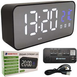 Zegar elektroniczny NOBITECH DC04 czarny LED stojący budzik temperatura